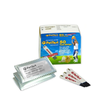 Advocate PetTest Dog & Cat Blood Glucose Foil Wrapped Test Strips 50 Count PT-105FW